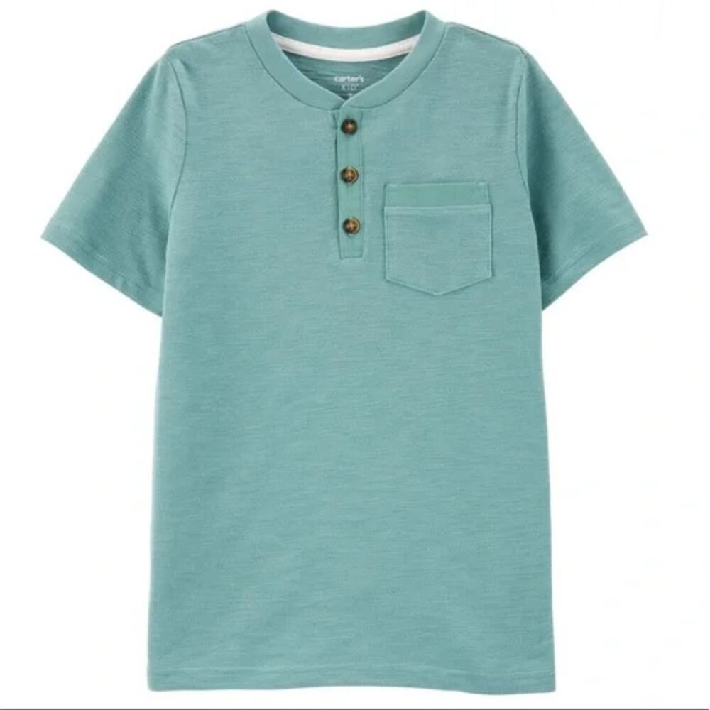Carters Baby Boys Green Short Sleeve Henley Quarter Button T-Shirt Size 9 Months